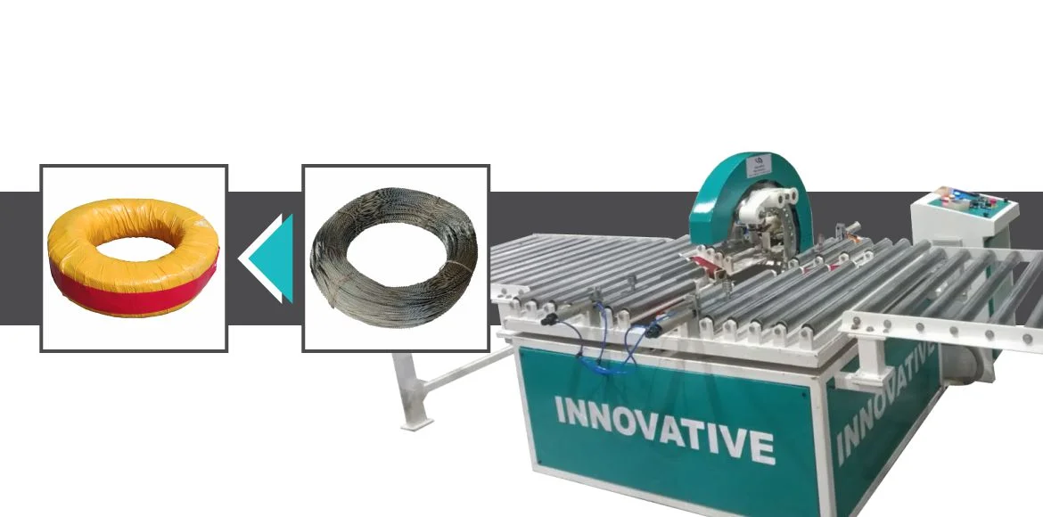Binding Wire Wrapping Machine packaging binding wire coils with stretch film for safe storage, handling, and transportation.