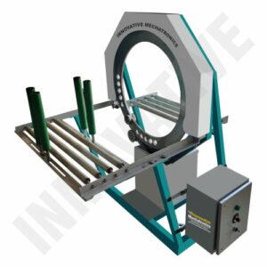 Orbital Stretch Wrapping Machine wrapping long industrial products with stretch film